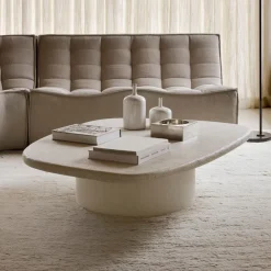 Clearance Ethnicraft Organische Salontafel Elements Microcement, 134 x 96cm, kleur Off White