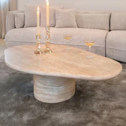 Sale Richmond Interiors Organische Salontafel Fictus Travertin look, 130 x 80cm Beige