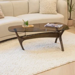 Discount WOOOD Organische Salontafel Flash Mangohout en glas, 110 x 60cm Walnoot