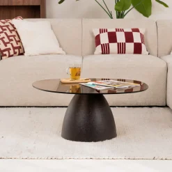 Discount Sohome Organische Salontafel Jacky Glas en gecoat staal, 86 x 76cm