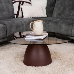 Discount Sohome Organische Salontafel Jacky Glas en gecoat staal, 86 x 76cm