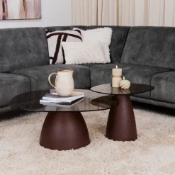 Discount Sohome Organische Salontafel Jacky Glas en gecoat staal, Set van 2 stuks, kleur Burgundy