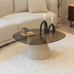 Outlet Sohome Organische Salontafel Jacky Glas en betonlook, 86 x 76cm