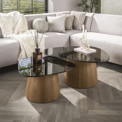 New LifestyleFurn Organische Salontafel Kely Driehoek, set van 2 stuks, Brons glas