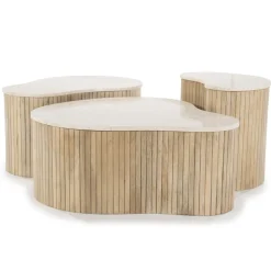 Hot Eleonora Organische Salontafel Kira Mangohout en marmer, Set van 3 stuks