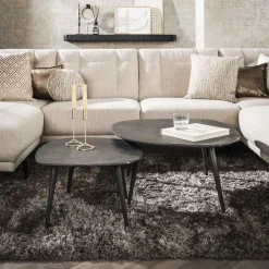 Discount LifestyleFurn Organische Salontafel Kora Set van 2 stuks, Keramiek look 3D zwart bruin