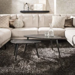 Online LifestyleFurn Organische Salontafel Kora Set van 2 stuks, Keramiek look 3D zwart bruin