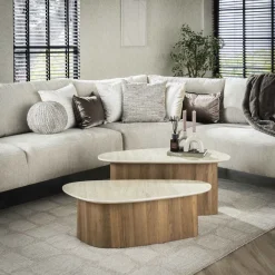 New LifestyleFurn Organische Salontafel Laycie Keramiek in Travertin-look, Set van 2 stuks