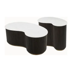 Online Richmond Interiors Organische Salontafel Mayfield Mangohout en marmer, Set van 2 stuks Bruin