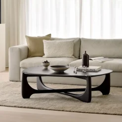 Sale Ethnicraft Organische Salontafel PI Gevernist Mahoniehout, 134 x 97cm, kleur Donkerbruin