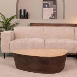 Sale LABEL51 Organische Salontafel Ravi Travertin en hout, 110 x 80cm Espresso