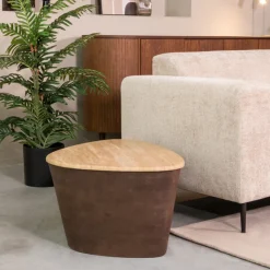 Sale LABEL51 Organische Salontafel Ravi Travertin en hout, 70 x 50cm Espresso