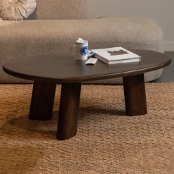 Clearance WOOOD Organische Salontafel Roundly Mangohout, 110 x 60cm, kleur Walnoot