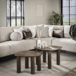 Sale LifestyleFurn Organische Salontafel Sadaf Teakhout, Set van 2 stuks Teak rust brown