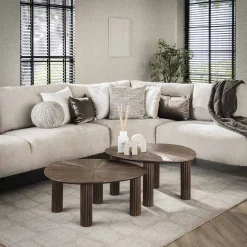 Clearance LifestyleFurn Organische Salontafel Sadaf Teakhout, Set van 2 stuks Teak rust brown