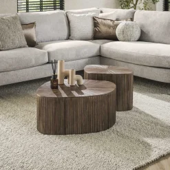 LifestyleFurn Organische Salontafel Sadaf Teakhout, Set van 2 stuks Teak rust brown