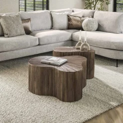 Outlet LifestyleFurn Organische Salontafel Sadaf Teakhout, Set van 2 stuks Teak rust brown