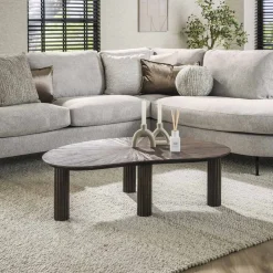 Discount LifestyleFurn Organische Salontafel Sadaf Teakhout, 110 x 68cm Teak rust brown