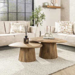 Sale LifestyleFurn Organische Salontafel Sharmila Mangohout, Set van 2 stuks Massief mango zandkleur