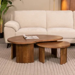 Outlet LABEL51 Organische Salontafel Timon Mangohout, Set van 2 stuks