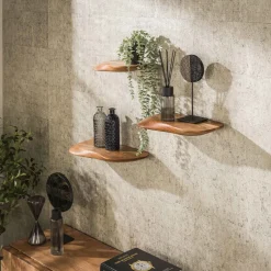 Clearance LifestyleFurn Organische Wandplank Lavar Acaciahout, Set van 3 stuks Massief acacia naturel