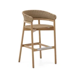 Discount Kave Home Outdoor Barkruk Arinella Acaciahout en geweven touw Beige