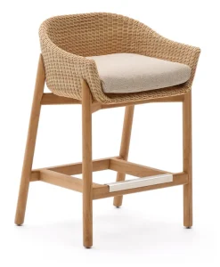 Discount Kave Home Outdoor Barkruk Galea Teakhout en rattan