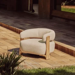 Hot Kave Home Outdoor Fauteuil Granite Chenille en teakhout, kleur Beige