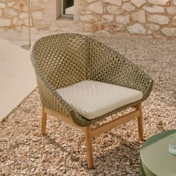 Best Kave Home Outdoor Fauteuil Olbia Rattan en Teakhout Groen