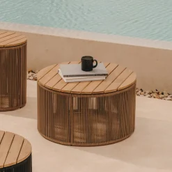 New Kave Home Outdoor Salontafel Dandara Acaciahout en touw, 70cm