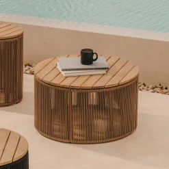 Online Kave Home Outdoor Salontafel Dandara Acaciahout en touw, 60cm Beige