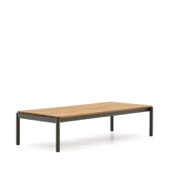 New Kave Home Outdoor Salontafel Sorells Teakhout en aluminium, 149 x 63cm, Groen