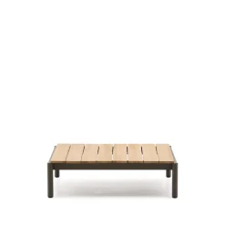 Clearance Kave Home Outdoor Salontafel Sorells Teakhout en groen aluminium, 89 x 91cm Donkergroen