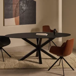 Hot Kave Home Ovale Eettafel Argo Matzwart Glas, 200 x 100cm