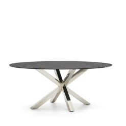 Hot Kave Home Ovale Eettafel Argo Matzwart Glas, 200 x 100cm