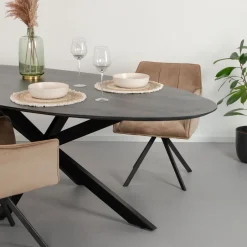 Hot Sohome Ovale Eettafel Coco Mangohout en staal, kleur Zwart