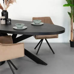 New Livingfurn Ovale Eettafel Kala Spider Mangohout en staal, kleur Zwart