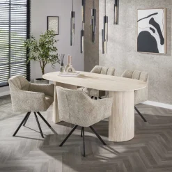 Hot LifestyleFurn Ovale Eettafel Laycie Keramiek in Travertin-look, 180 x 90cm