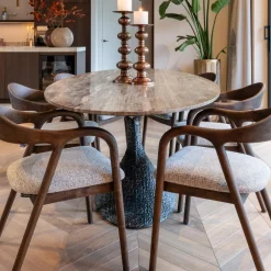 Hot Richmond Interiors Ovale Eettafel Russo Travertin en brass, 235 x 110cm Bruin