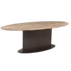 New Richmond Interiors Ovale Eettafel Russo Travertin en brass, 235 x 110cm Bruin
