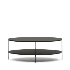 Online Kave Home Ovale Salontafel Fideia Glas en Metaal, 110 x 65cm Zwart