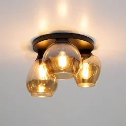 LifestyleFurn Plafondlamp Jenney Amber glas, 3-lamps