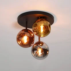 New LifestyleFurn Plafondlamp Shahid Glas, 3-lamps Artic zwart