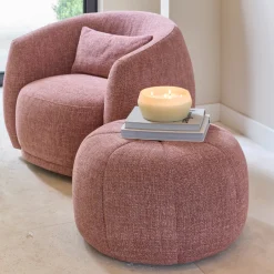 Discount Rivièra Maison Poef Falcone Chenille, kleur Coral Pink