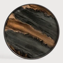 Clearance Ethnicraft Rond Dienblad Linear Flow kleur Brons