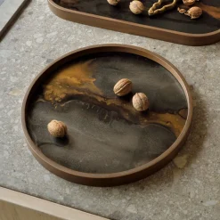 Clearance Ethnicraft Rond Dienblad Linear Flow kleur Brons