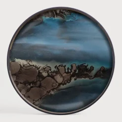 Clearance Ethnicraft Rond Dienblad Linear Flow kleur Slate Slate Grey