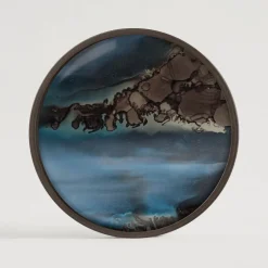 Clearance Ethnicraft Rond Dienblad Linear Flow kleur Slate Slate Grey