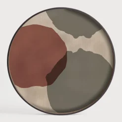 Clearance Ethnicraft Rond Dienblad Overlapping Dots 61cm, kleur Rood