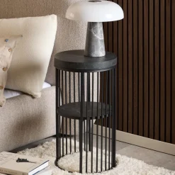 Clearance Bendt Rond Nachtkastje Esme Marmerlook, 35cm Zwart